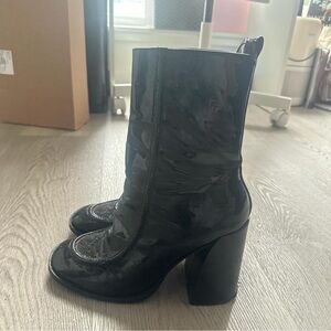 Sleek Black Patent Heeled Boots